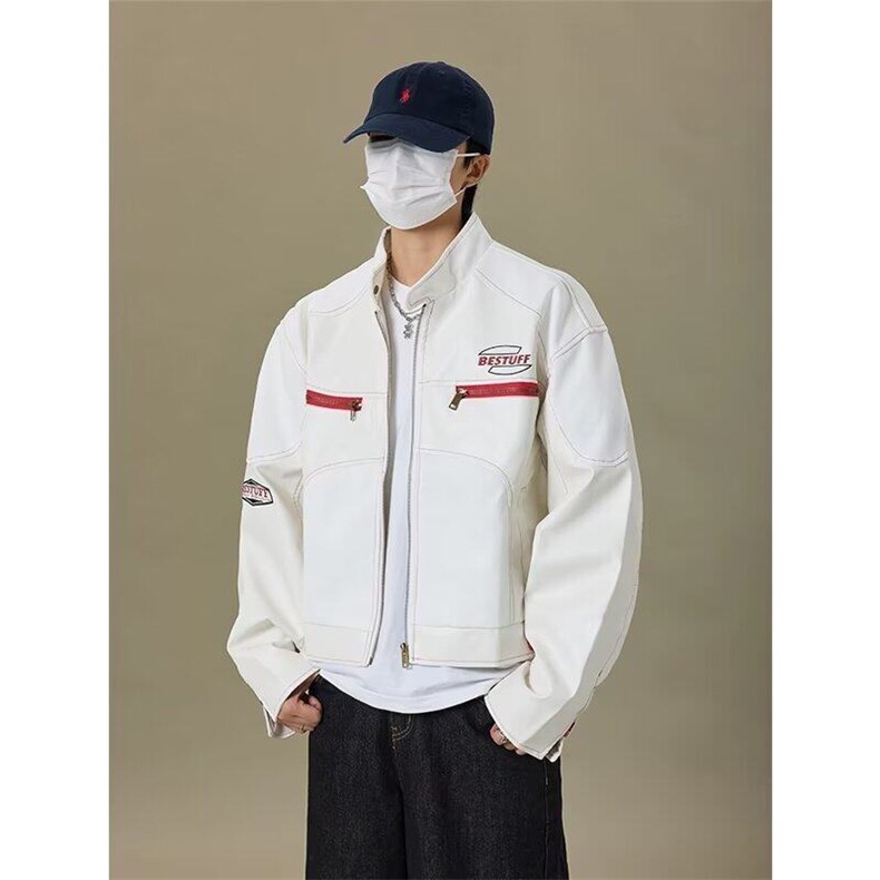 W9417-P70网图现货美式pu皮外套潮牌欧美机车服夹克高级感皮衣,男装夹克,星座1608-2