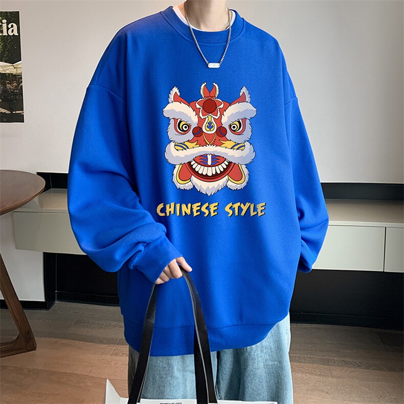 华夫格卫衣圆领卫衣男大码长袖t恤男外套HW76185-P30加绒款-P40,男装卫衣,电商A040