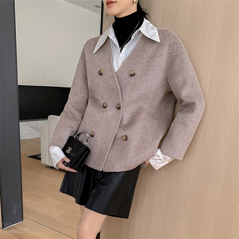 优雅气质双面呢大衣女短款显瘦百搭温柔风衣外套秋冬保暖羊毛大衣，女装双面呢大衣，乾庄羊绒