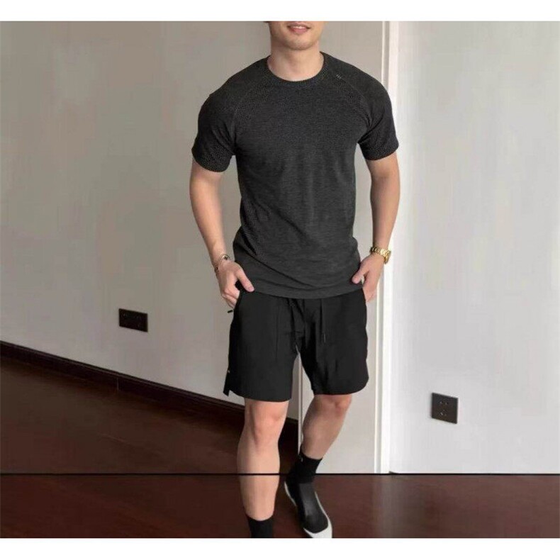 美式无缝提花运动短袖纯色速干训练健身弹力修身上衣T恤DT45P35,男装T恤,电商D256-1(原A064-1)