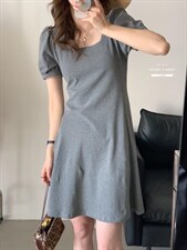 香丽迪2022年夏季新款拼接连衣裙女针织短袖圆领修身高腰，女装连衣裙，香丽迪1