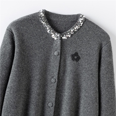 2025年秋季常规通勤单件重工钉钻提花开衫，女装羊绒衫，暖习羊绒