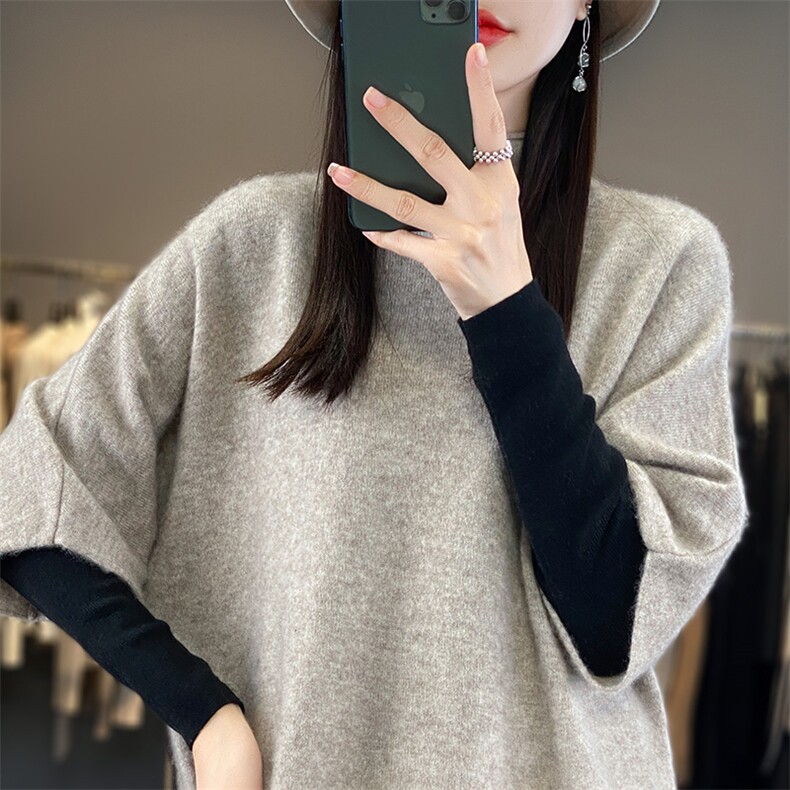 2025年秋季新款百搭半高领蝙蝠袖,女装羊毛衫,丽特绒
