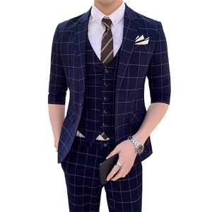 夏季薄款格子男装西服套装三件套礼服中袖款W8016-P255图片