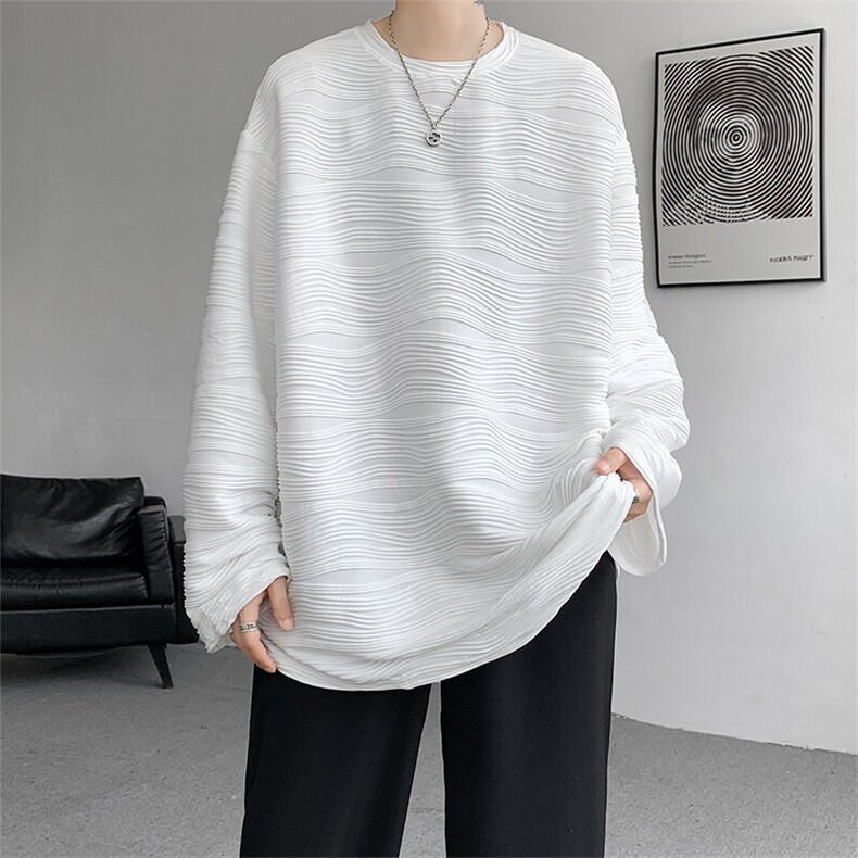 8XL-M肌理感长袖T恤男宽松重磅上衣痞帅高级感内搭打底衫P45控68,男装T恤,电商D206-1
