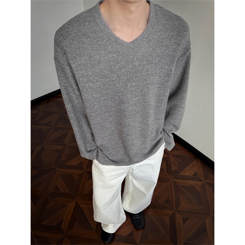 秋季时尚V领320g重磅抓毛肌理感大码长袖T恤男T24510-特P40控78，男装T恤，电商A001-1