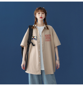 中性风 2024夏季新品印花宽松翻领短袖衬衣衬衫CS105 P35控58图片