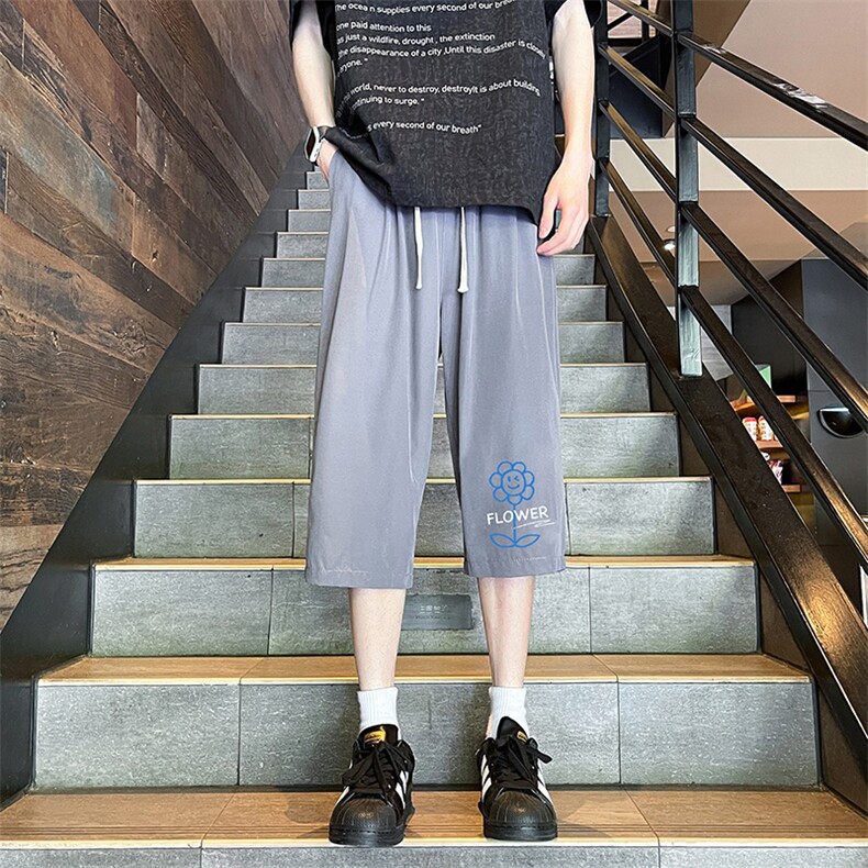 QK72274-P25冰丝七分裤男大码速干短裤男五分裤港风风格,男装休闲裤,电商A040