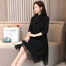 蕾丝衫中长款加绒打底衫2020冬季新款潮流宽松简约，女装蕾丝衫/雪纺衫，安之芮娜