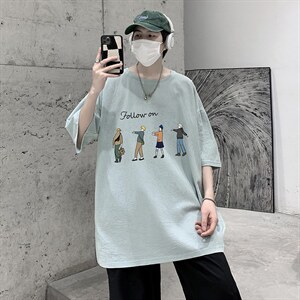 YT26043-P30 亚短袖t恤男大码五分袖男宽松七分袖 港风模特图片
