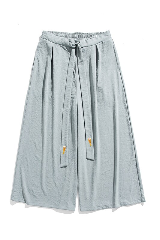 白底平铺夏季风汉服绣花长裤古风冰丝阔腿裙裤男女K332/P85,男装民族服装,钱塘713