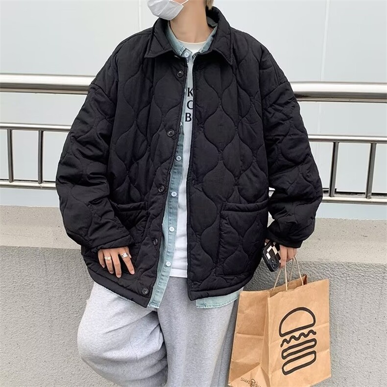 秋冬翻领绗棉格形纹理棉衣外套日系休闲款棉服夹克潮牌W3982-P82,男装棉衣,星座412-3