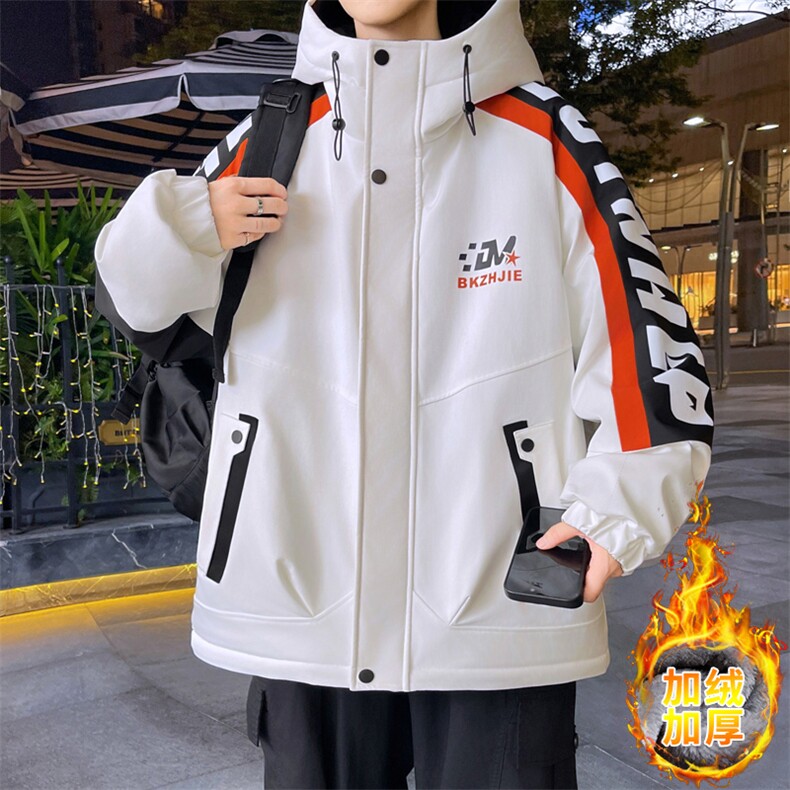 加绒加厚连帽夹克男秋冬时尚潮流加厚棉衣男外套L8658-P87,男装夹克,星座310B-3