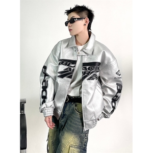 秋冬重工刺绣机车服皮衣男宽松高品质美式街头复古外套 JH003图片