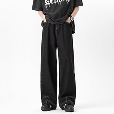 2025新款复古水洗蓝直筒微喇牛仔裤男女垂感阔腿裤子K802，男装牛仔裤，星座1108-1