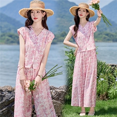 2867时尚气质V领印花套装，女装套装/套裙，罗得堡