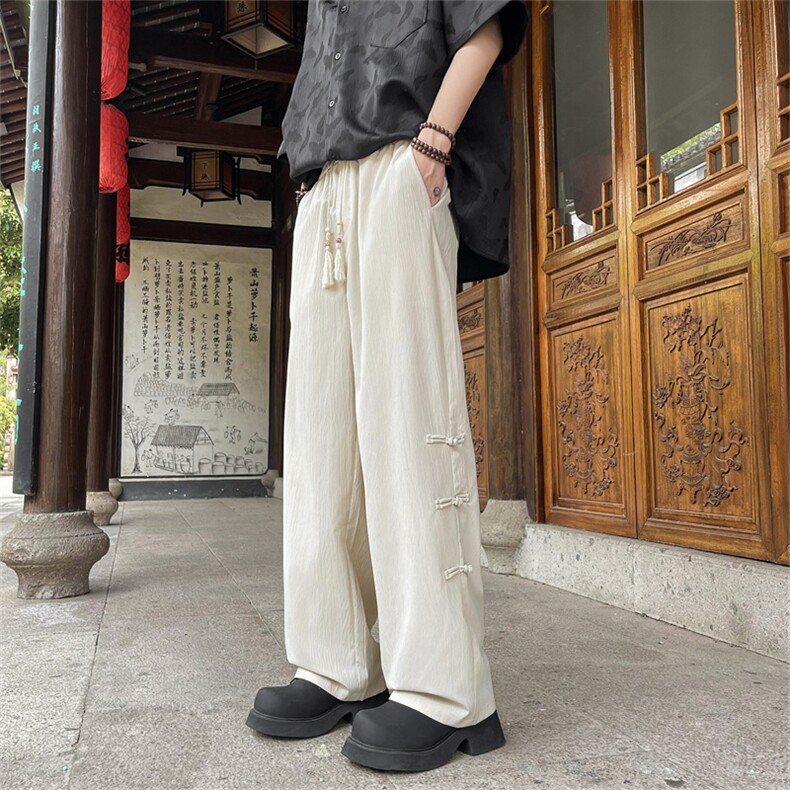 新中式风潮牌冰丝裤子男夏季直筒休闲宽松裤子K04534-P40图片