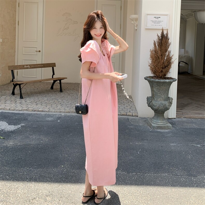 高级感气质v领中长款连衣裙女2025夏新款爆款韩版高腰小个子长裙,女装连衣裙,2C113