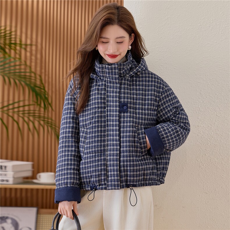 复古格子羽绒棉服女2025冬季新款短款保暖棉衣巨好看的夹棉厚外套,女装棉衣/棉服,涵誉