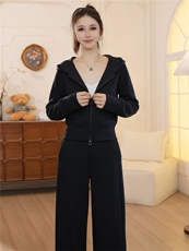 运动休闲时尚套装女春季新款高级感拉链开衫连帽卫衣直筒裤两件套，女装套装/套裙，江南