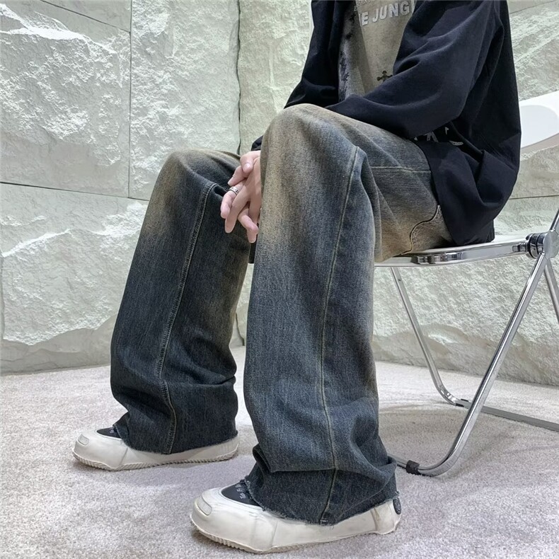 美式高街牛仔裤男韩版潮流染黄泥帅气2024秋冬ins长裤RK1049-P47,男装牛仔裤,星座412-2