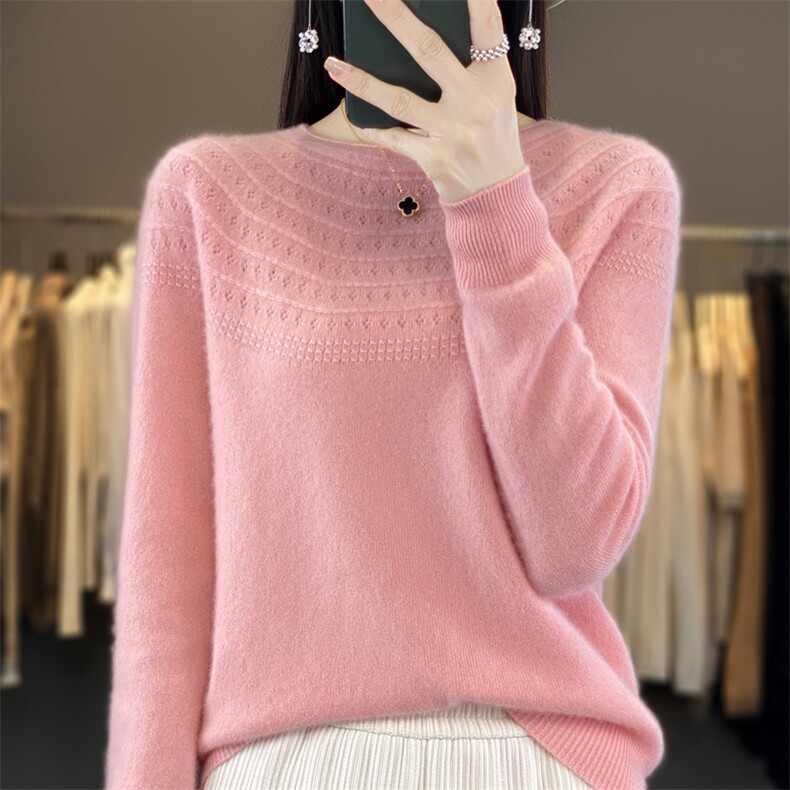 一线成衣100%纯羊毛衫女无缝内搭毛衣圆领针织上衣羊绒打底衫韩版,针织衫/毛衣,大美人包芯纱店