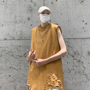 背心/马甲/坎肩 夏季圆领下摆破洞 无袖纯色T恤 B239-1237-P45图片