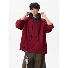 现货WY10166-特P48控88美式复古撞色解构拼接大码男宽松情侣卫衣，男装卫衣，电商A059