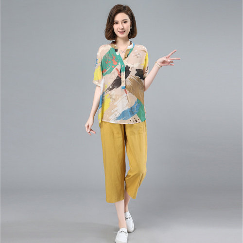 2021夏季新款舒适个性镶钻印花宽松休闲套装,女装套装/套裙,叶笙衣