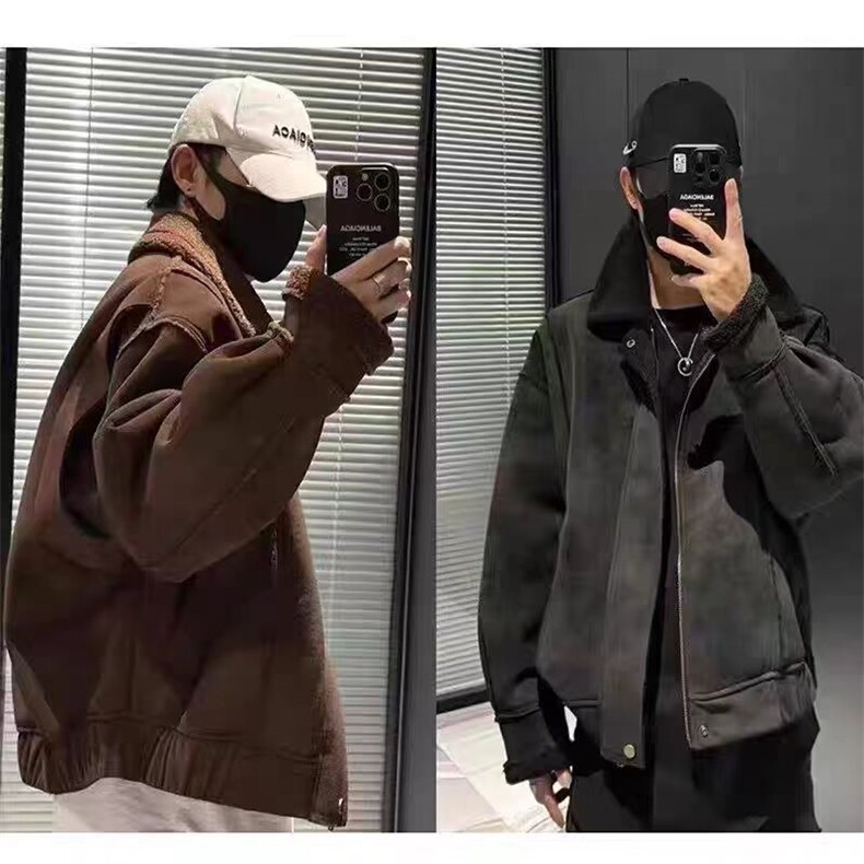 (网图)皮草翻领皮毛一体加绒外套男鹿皮绒皮夹克 313B-828-P140图片