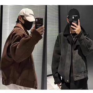 (网图)皮草翻领皮毛一体加绒外套男鹿皮绒皮夹克 313B-828-P140图片