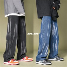 秋冬主推！！扎染中性宽松拖地牛仔长裤B377-N675-P45-限58，男装休闲裤，电商B377