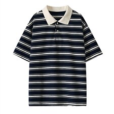 2026夏季新款条纹polo领宽松短袖T恤男DT6254-特P30建议零售价78，男装T恤，电商A001