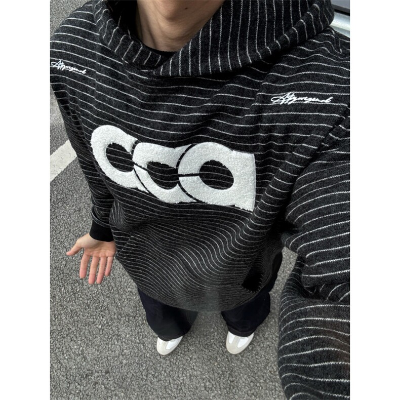 C316 HXD06 特P58刺绣连帽卫衣男秋冬潮牌厚款重磅羊毛保暖外套图片