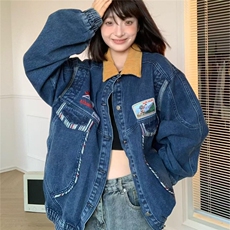 新款美式复古牛仔外套女机车潮牌翻领夹克宽松百搭上衣JK4012，男装工装外套，星座516A
