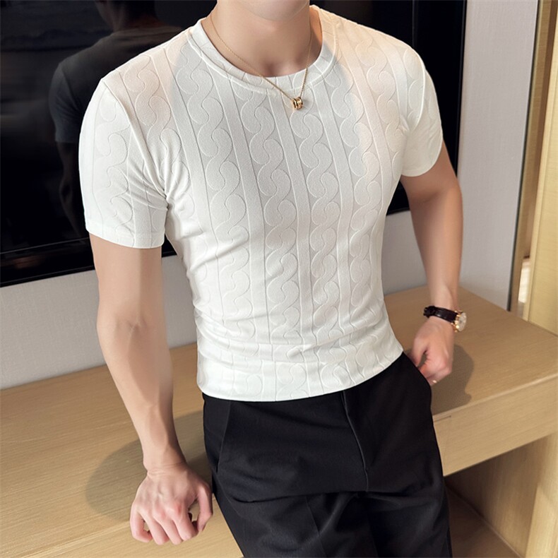 2024夏季新款纯色修身运动健身圆领短袖体恤打底衫男8846-p48,男装T恤,电商D303
