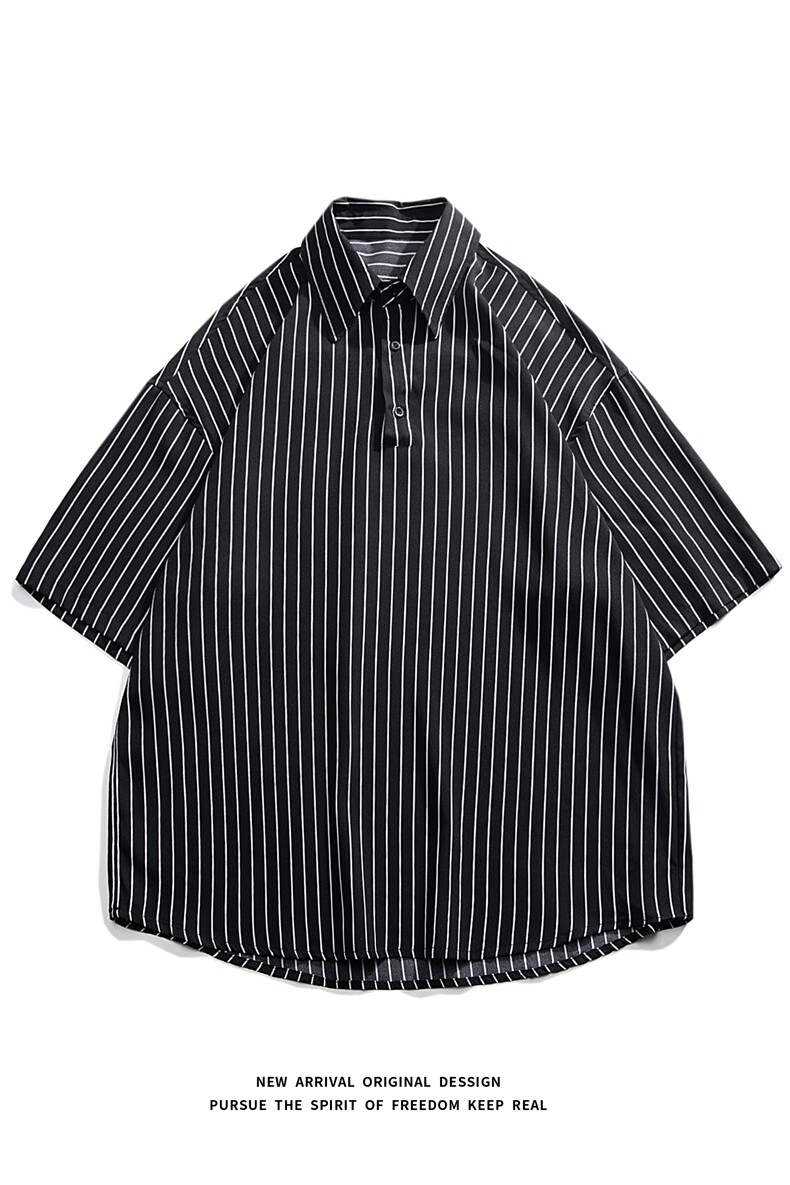 C8036/P35新款夏季条纹冰丝套头衬衫男短袖衬衣宽松休闲大码上衣,男装衬衫,电商A141