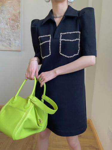 【新款上新】polo领前胸口袋水钻连衣裙，女装连衣裙，LION&CAT(2F)