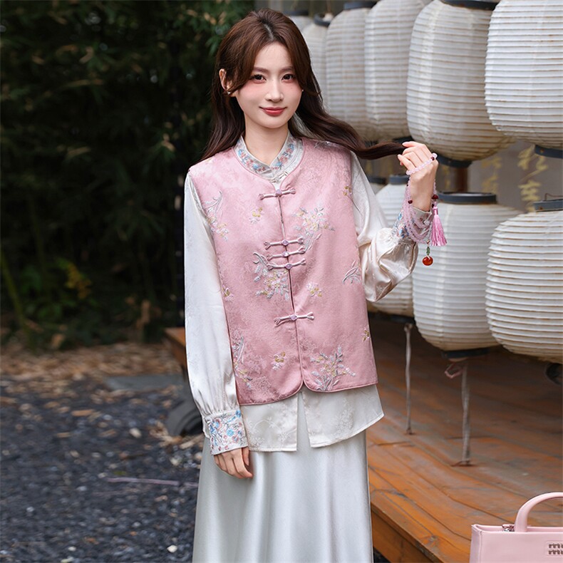 2026年春季新中式g风高级感提花马甲衬衫随意搭配套装,女装套装/套裙,超帛