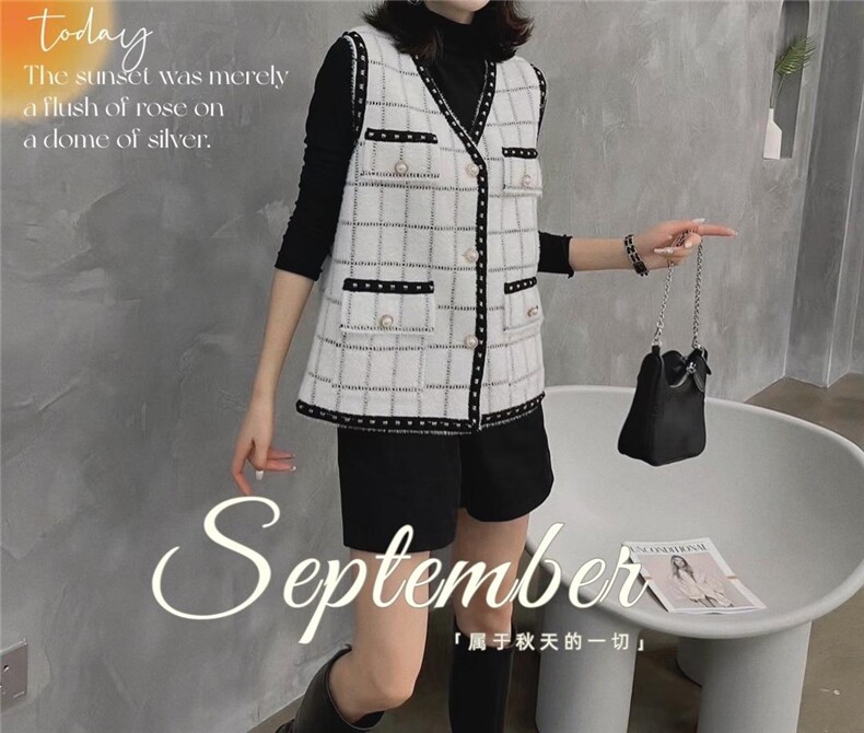 现货水貂毛格子马甲，女装马甲，CHERRY·印