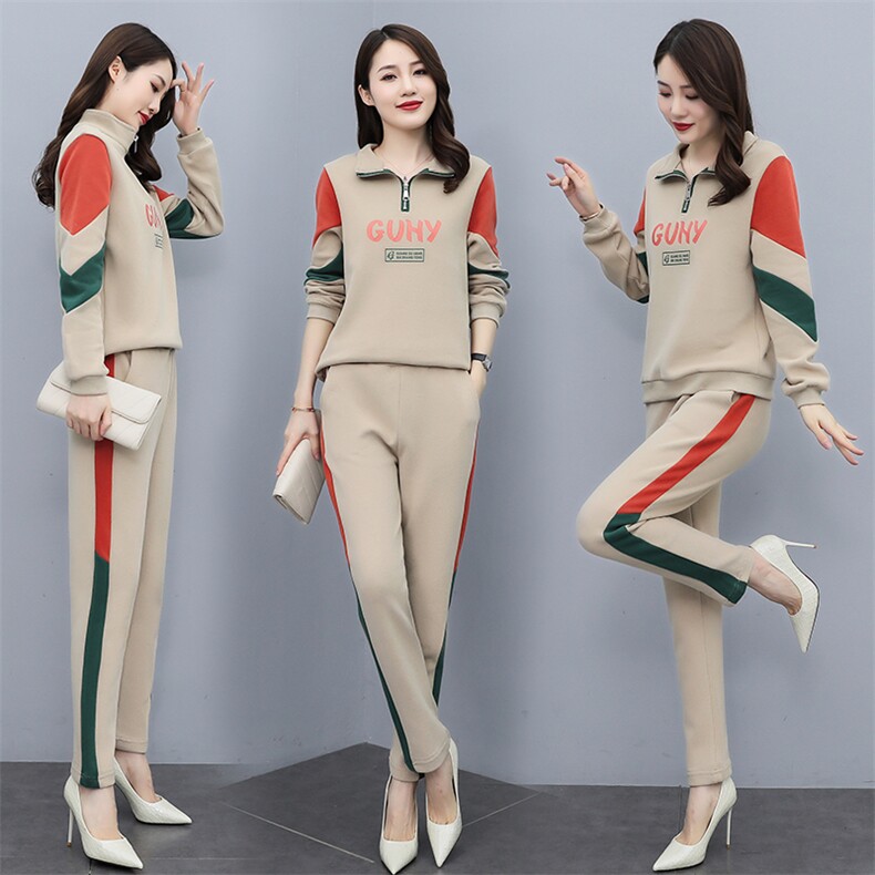时尚拼接减龄套装女2025新款韩版春秋休闲运动宽松显瘦卫衣两件套,女装套装/套裙,凯瑟曼