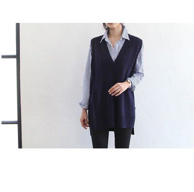 羊绒坎肩女V领春秋新款针织马甲中长款时尚宽松无袖韩版毛衣背心，女装马甲，洁纯羊绒