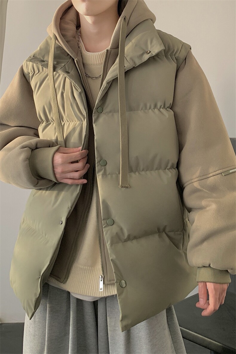 新款假两件棉服男加厚羽绒棉衣情侣款连帽拼色连帽外套M092-P75,男装棉衣,星座1403A