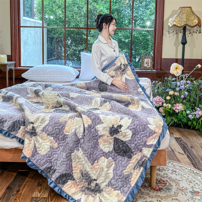 新款亲肤舒适牛奶绒花边单床盖，床单，一起卖家纺