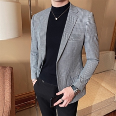2023春新款西装男士白色格子西装西服西外套803-，男装西服，电商D225