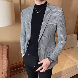 2023春新款西装男士白色格子西装西服西外套803-图片