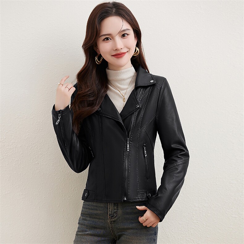 主推加绒加厚皮衣外套女2023年冬季新款小个子季机车短款上衣夹克,女装棉衣/棉服,潮流依族