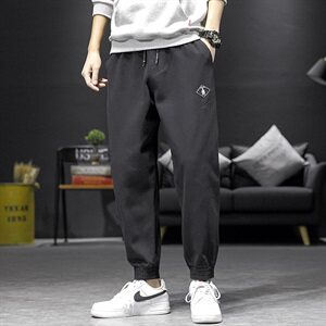 2021春季新日系沙发墙大码拼接布标男束脚九分裤休闲裤K2021-P45,阔腿裤搭配黑色牛仔衣好看吗图片