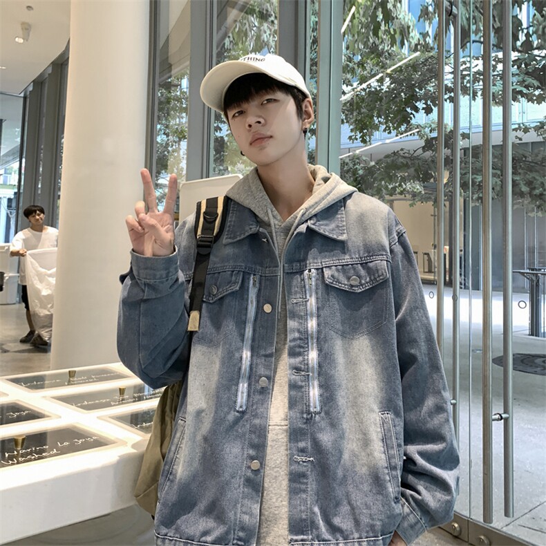 痞帅牛仔夹克男春秋潮牌ins连帽宽松百搭外套假两件上衣JK108-P70,男装夹克,星座308B-1