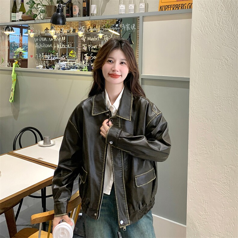 港风气质短款机车皮衣外套女2025春秋季新款韩版宽松显瘦洋气上衣,女装皮衣,纯色衣恋